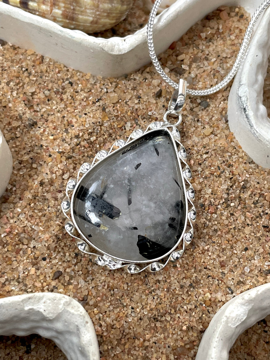 Black Rutile Pear Pendant