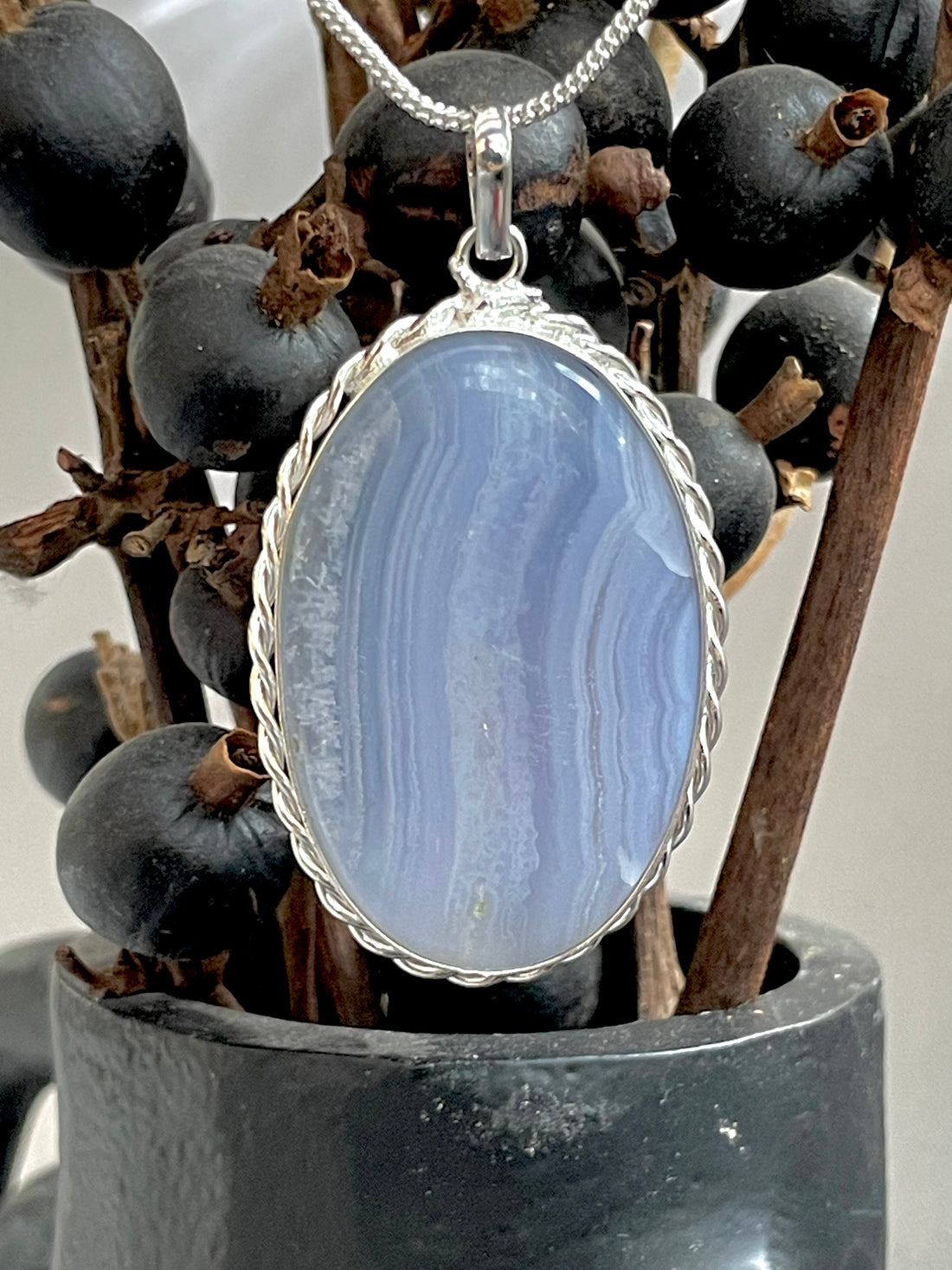 Blue Lace Agate Oval Pendant