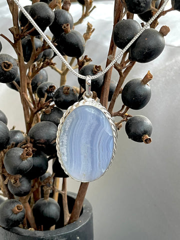 Blue Lace Agate Oval Pendant
