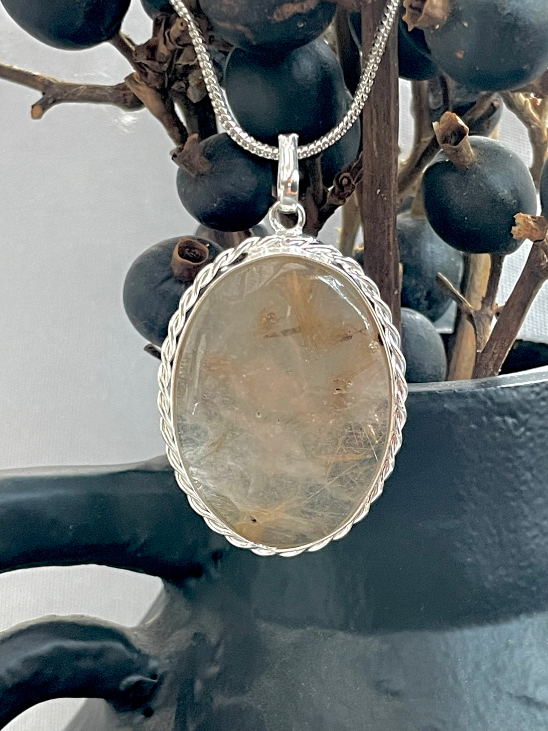 Copper Rutile Oval Pendant