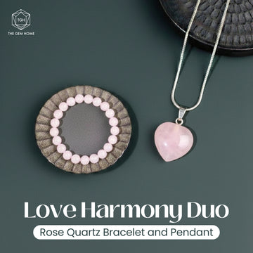 Love Harmony Duo - Rose Heart Quartz Pendant + Rose Quartz Bracelet