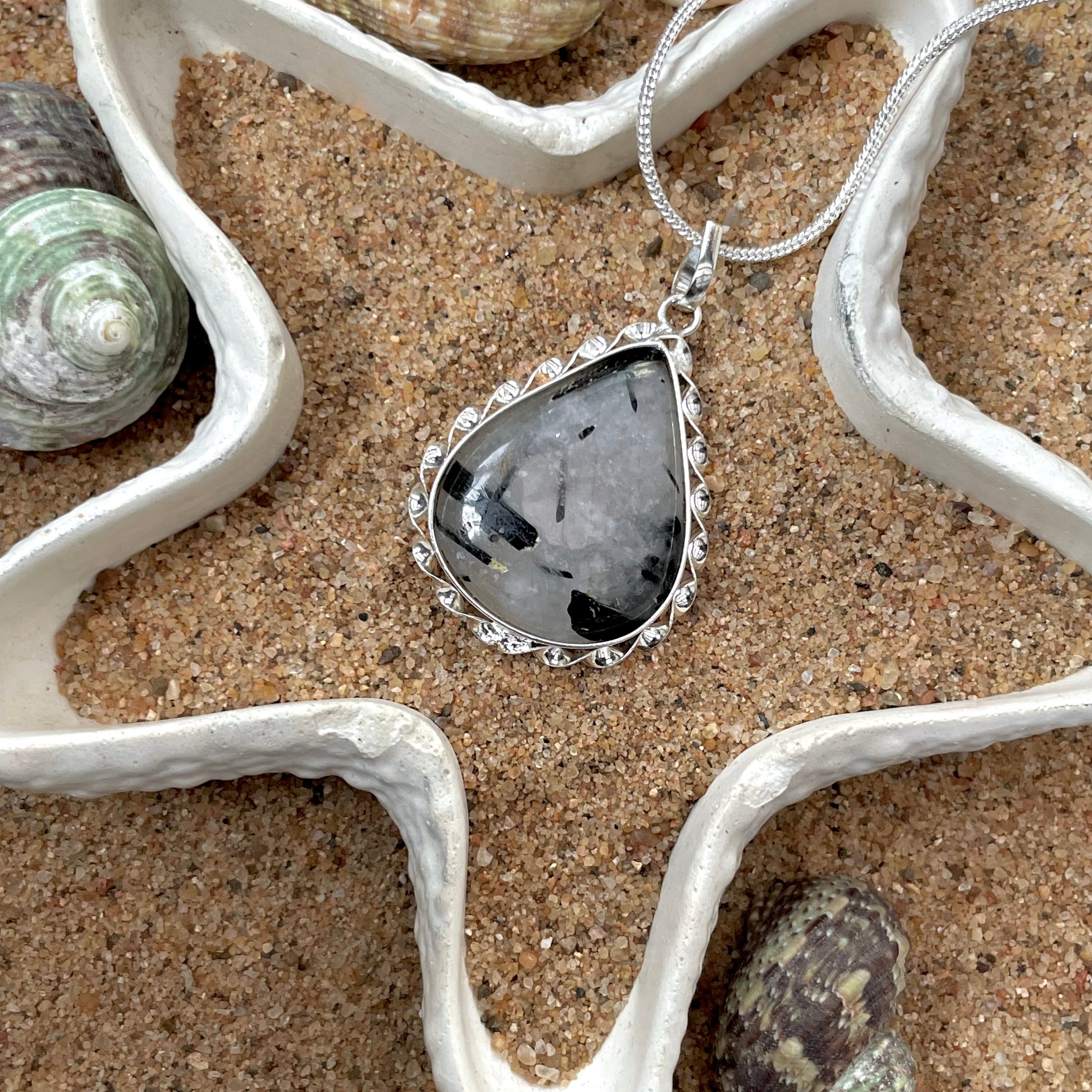 Black Rutile Pear Pendant