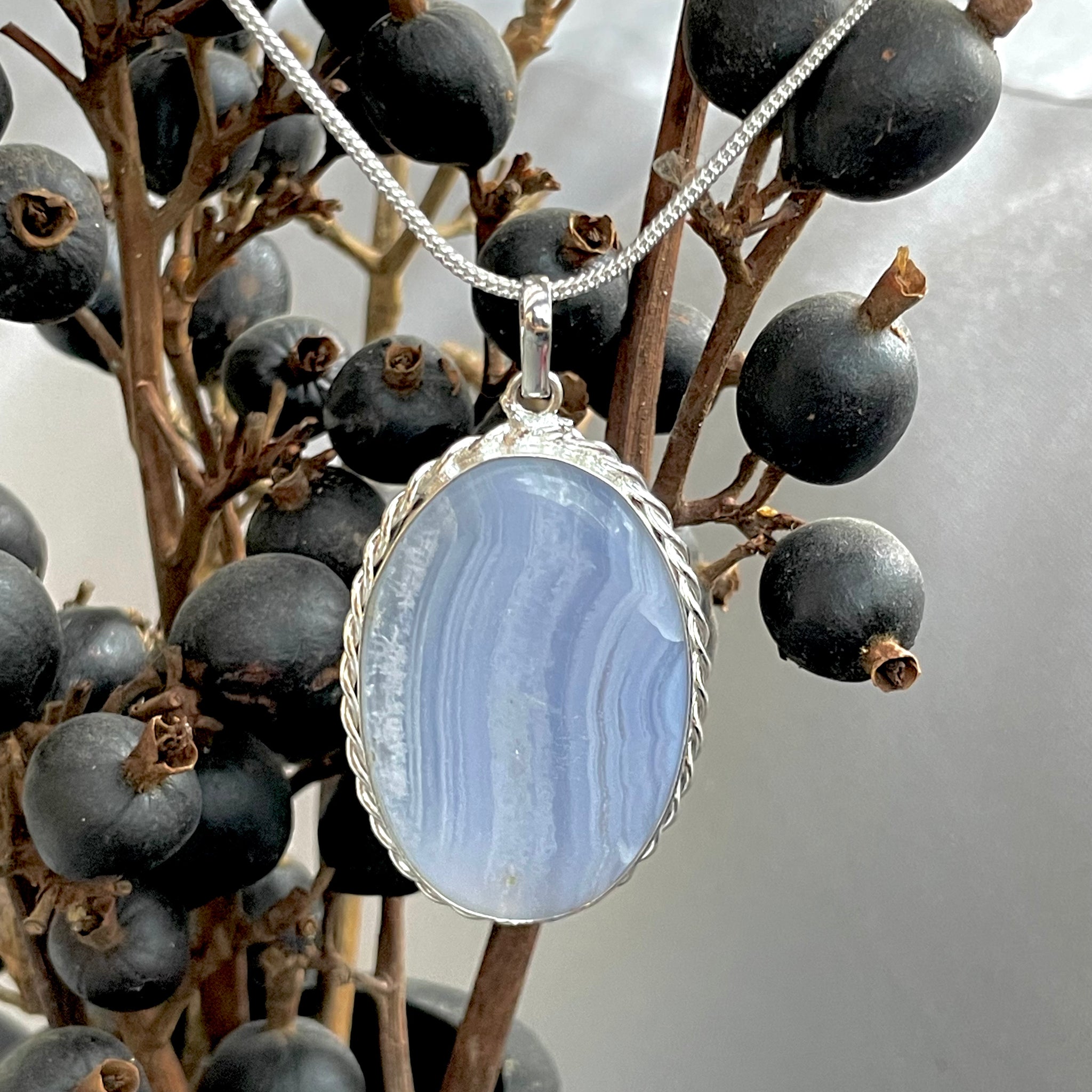 Blue Lace Agate Oval Pendant