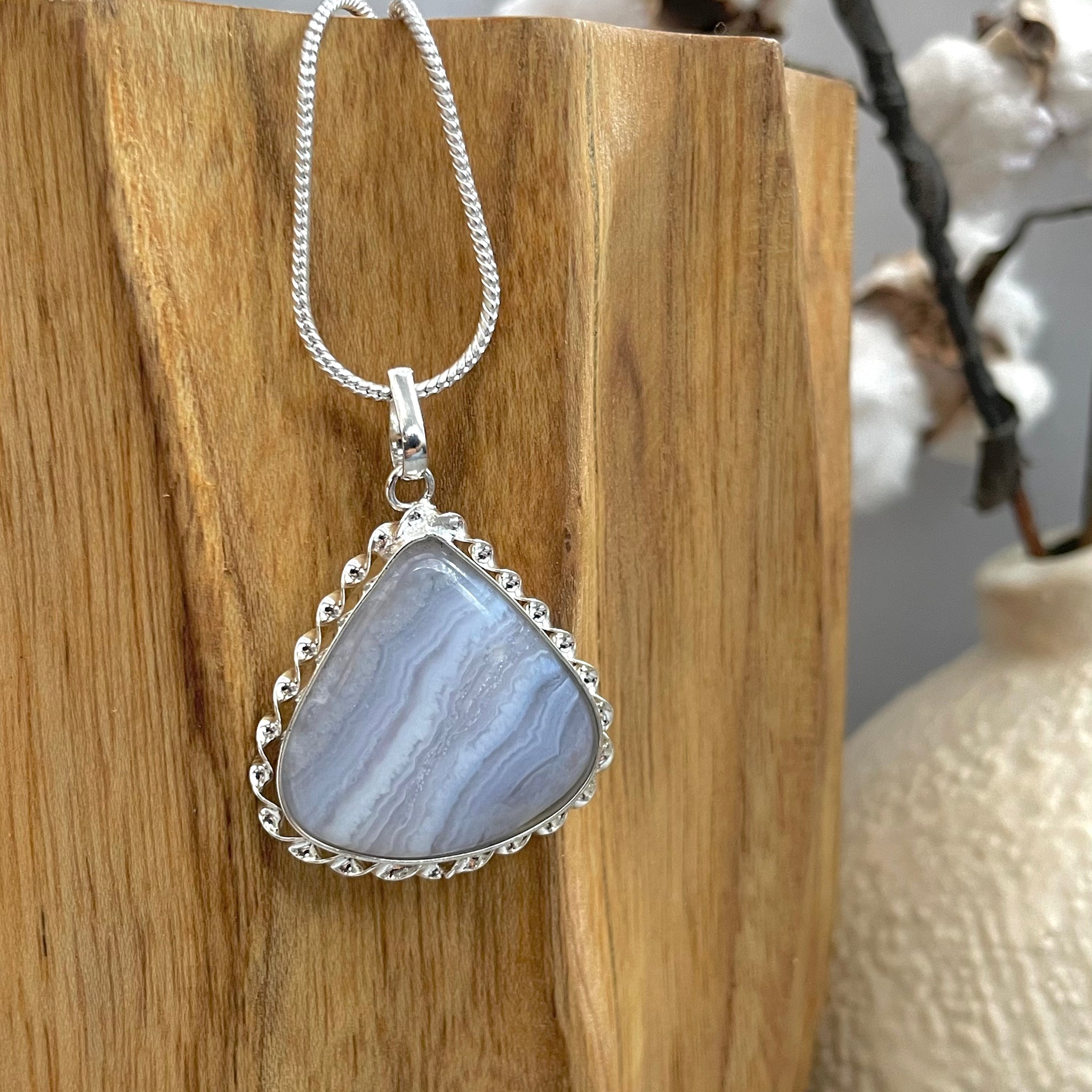 Blue Lace Agate Pear Pendant
