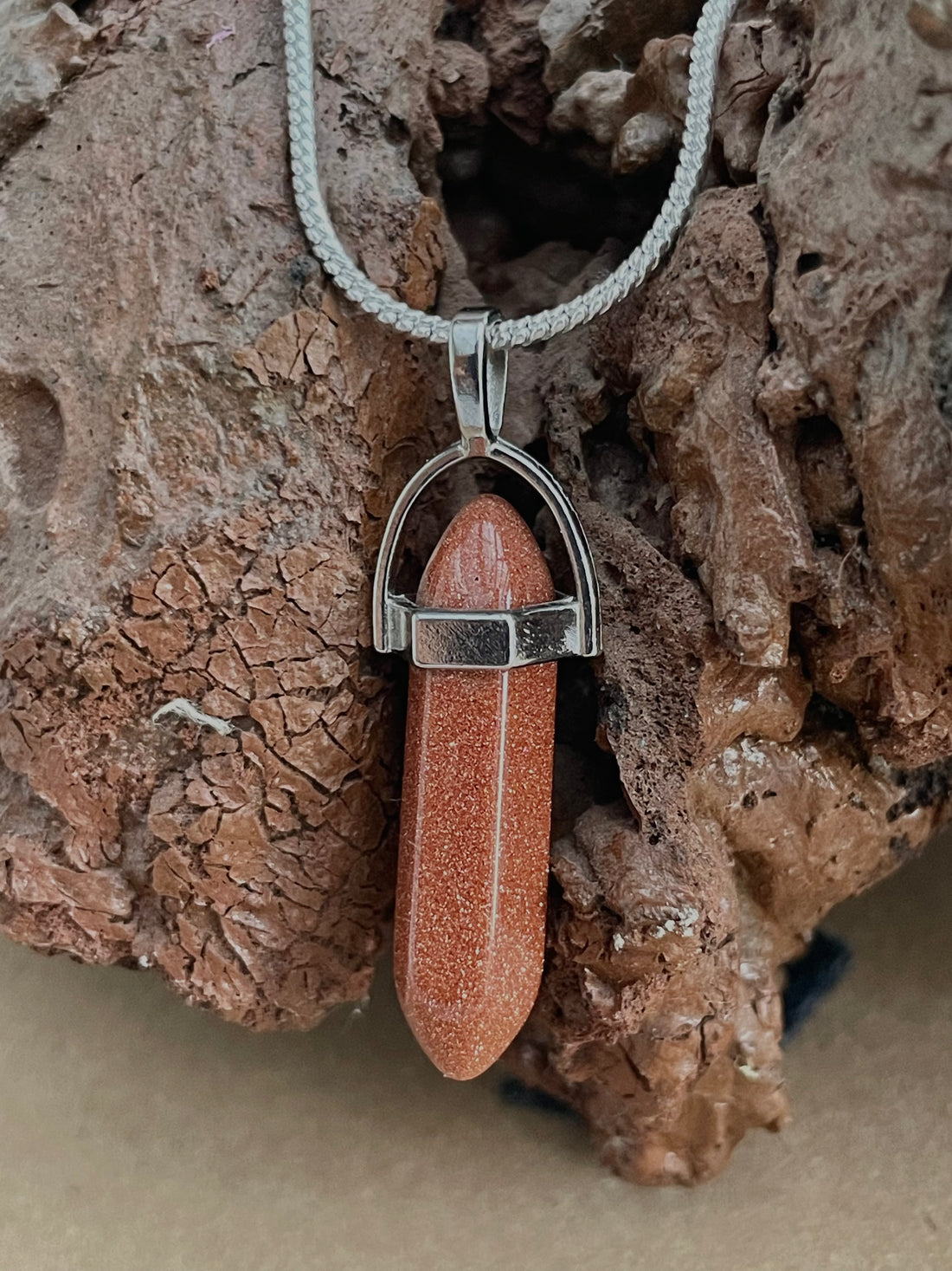Brown Sunstone Pencil Pendant