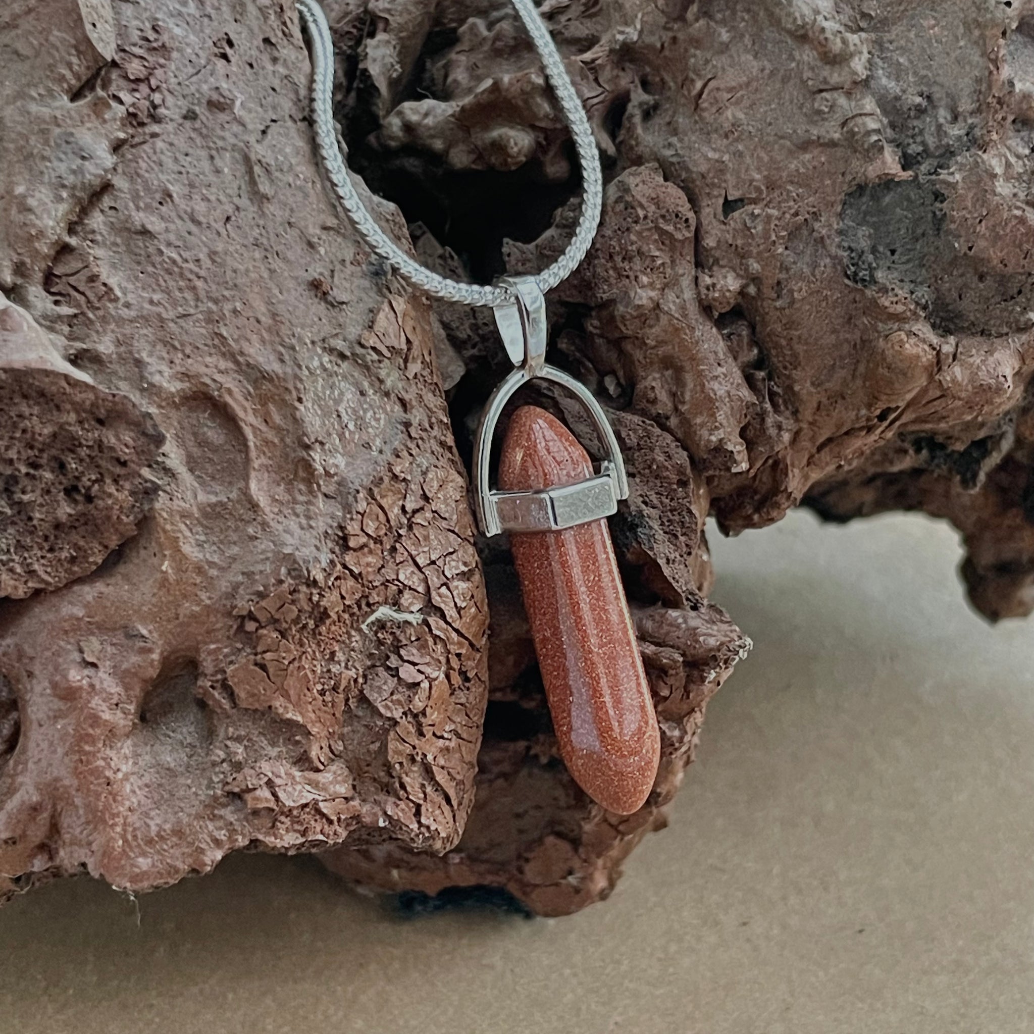 Brown Sunstone Pencil Pendant