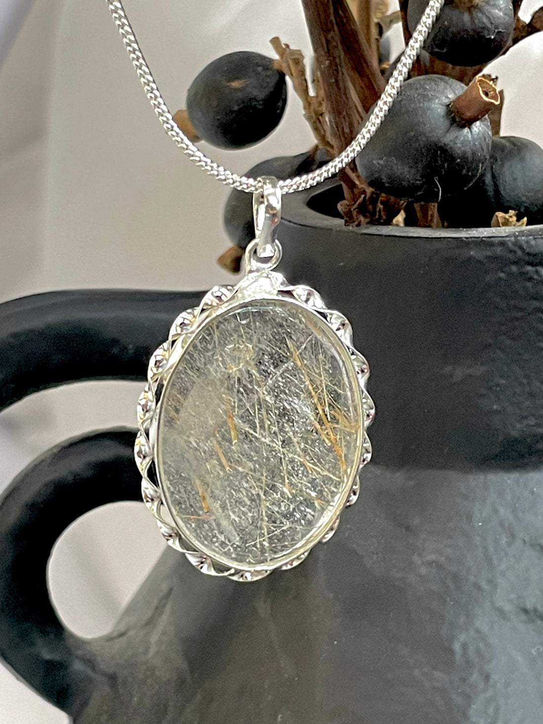 Golden Rutile Oval Pendant