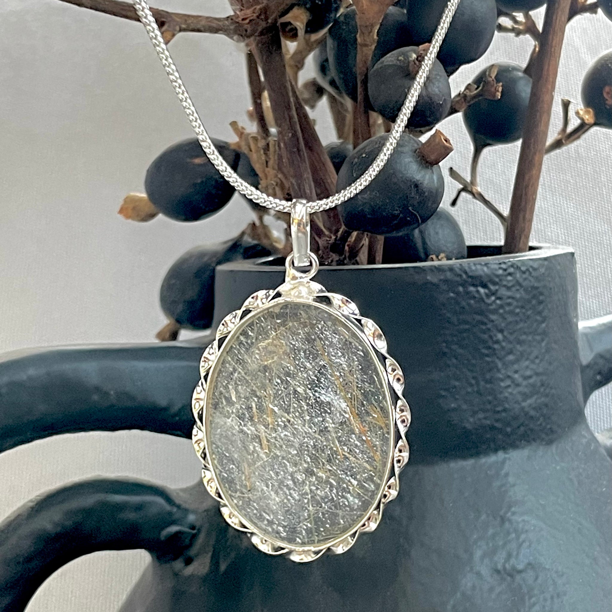 Golden Rutile Oval Pendant