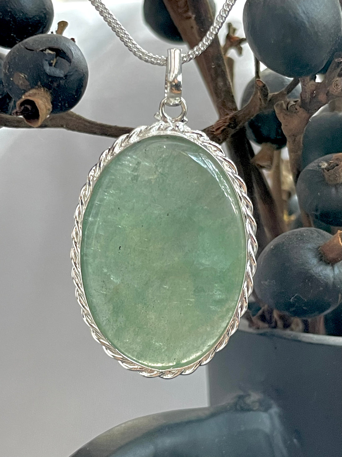 Green Strawberry Oval Pendant