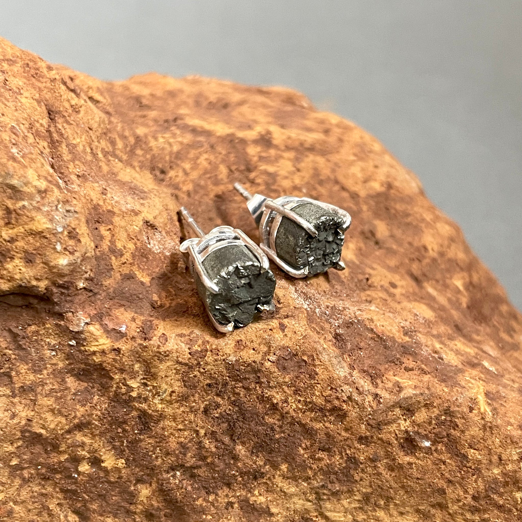 Raw Pyrite Stud Earrings