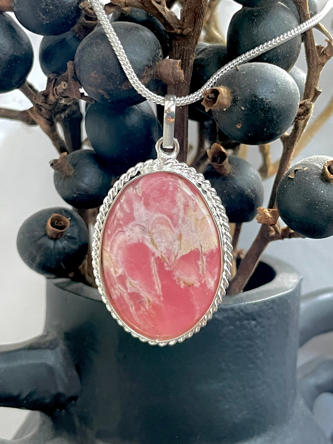 Rhodochrosite Oval Pendant
